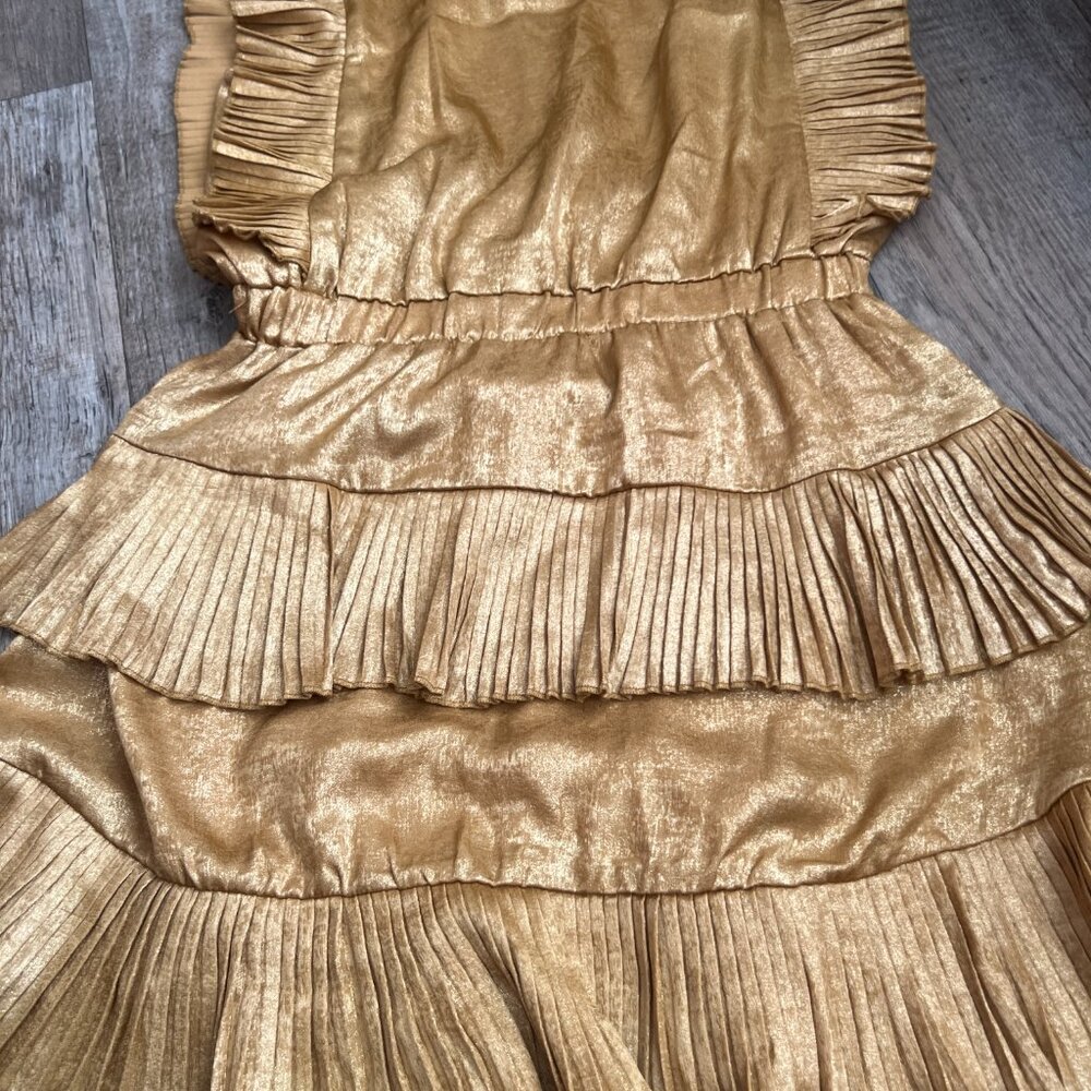 TCEC Metallic Gold Ruffled Mini Dress size‎ small - Picture 6 of 12